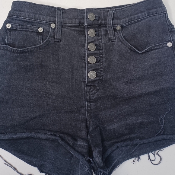 Madewell Black High Waisted Button Fly Jean Shorts - Picture 3 of 11